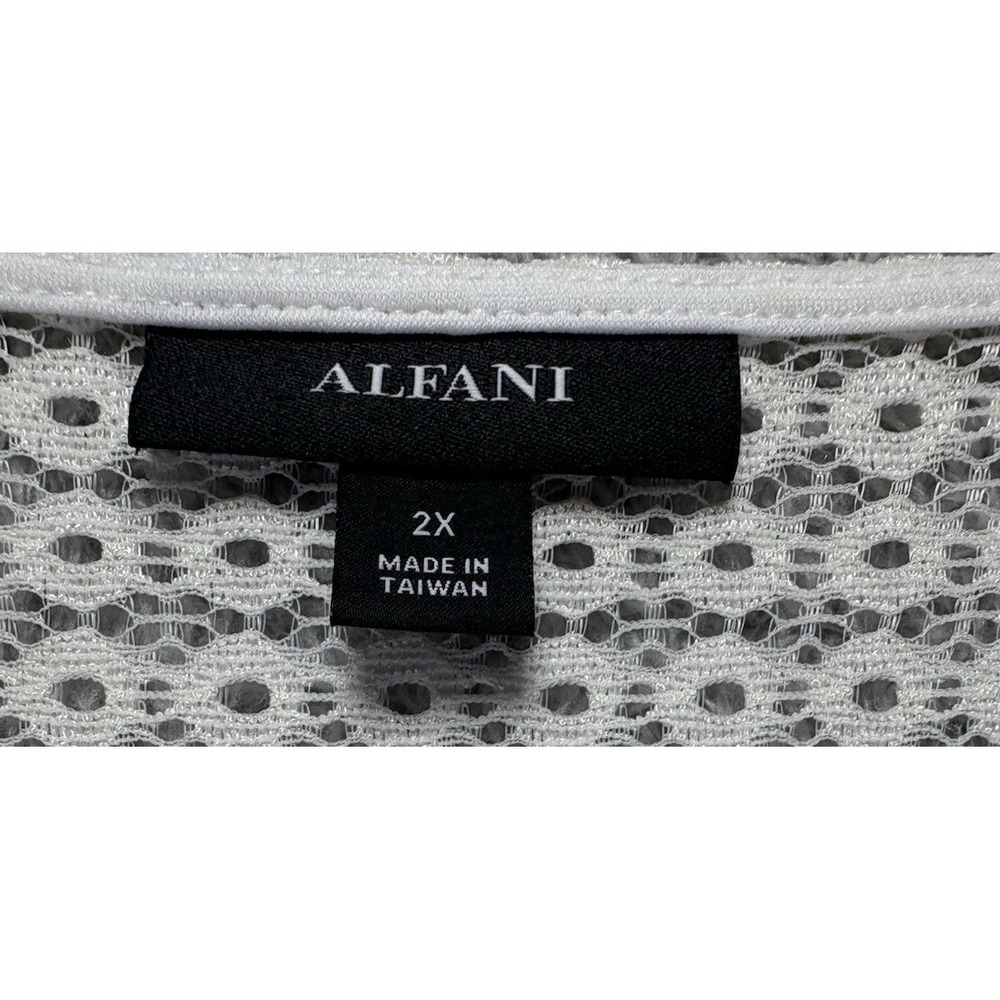 Alfani Womens 2X Ivory Open Knit Top Sheer Lace Trim Boho Resort Lightweight - Picture 8 of 12